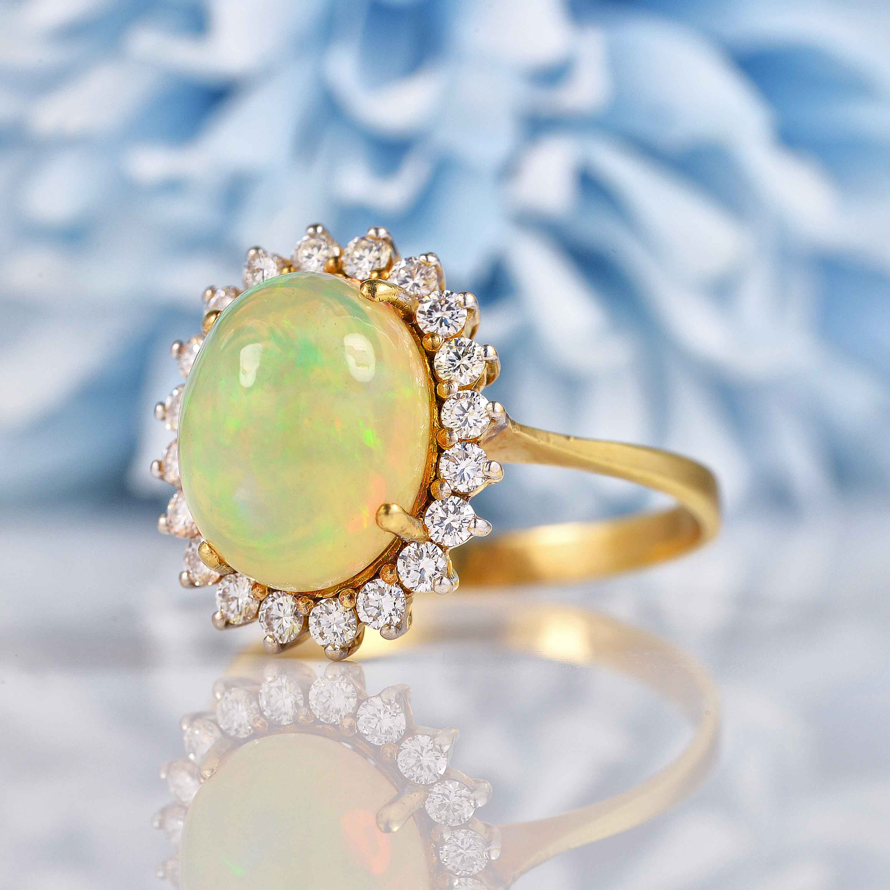 Ellibelle Jewellery Vintage Opal & Diamond 18ct Gold Oval Cluster Ring