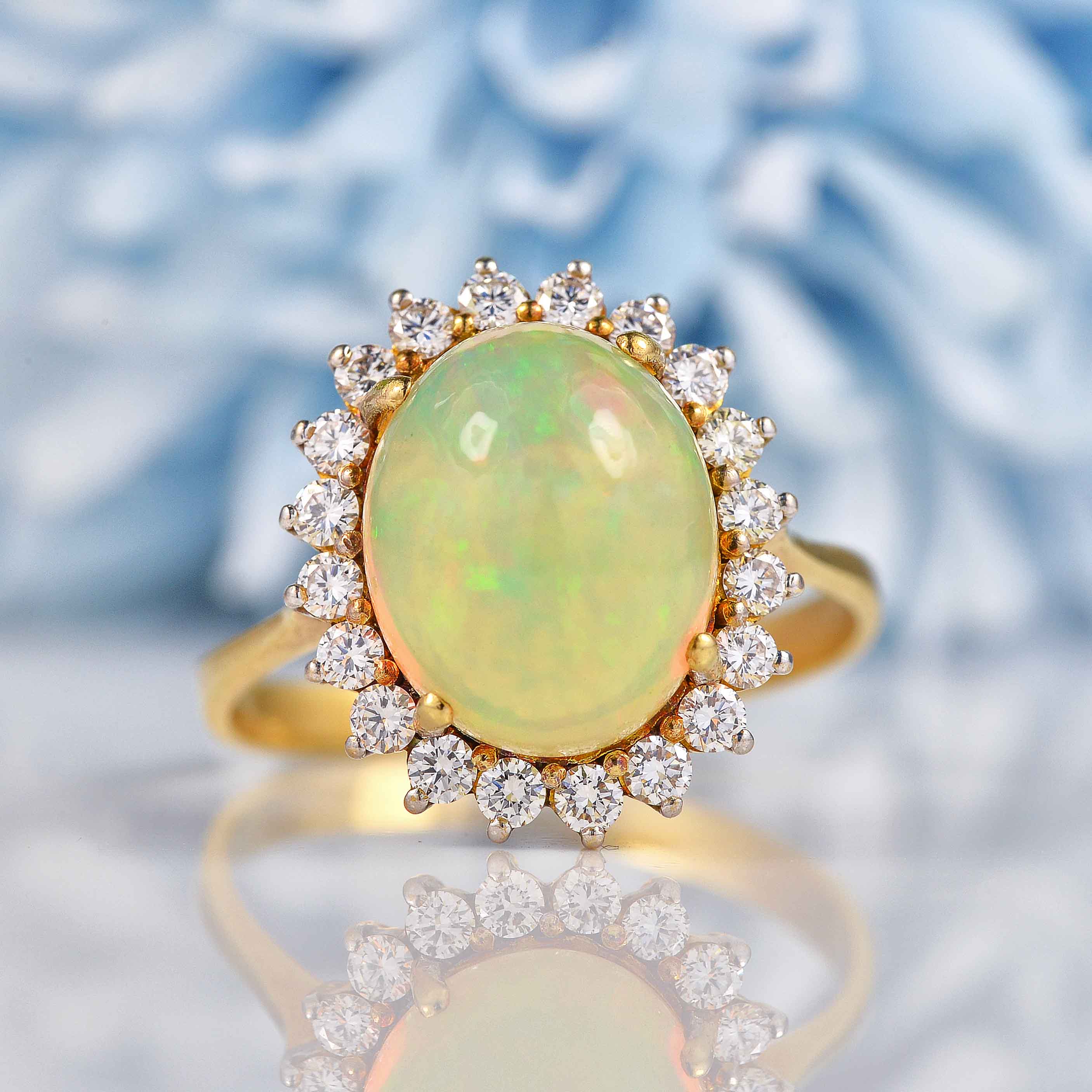 Ellibelle Jewellery Vintage Opal & Diamond 18ct Gold Oval Cluster Ring