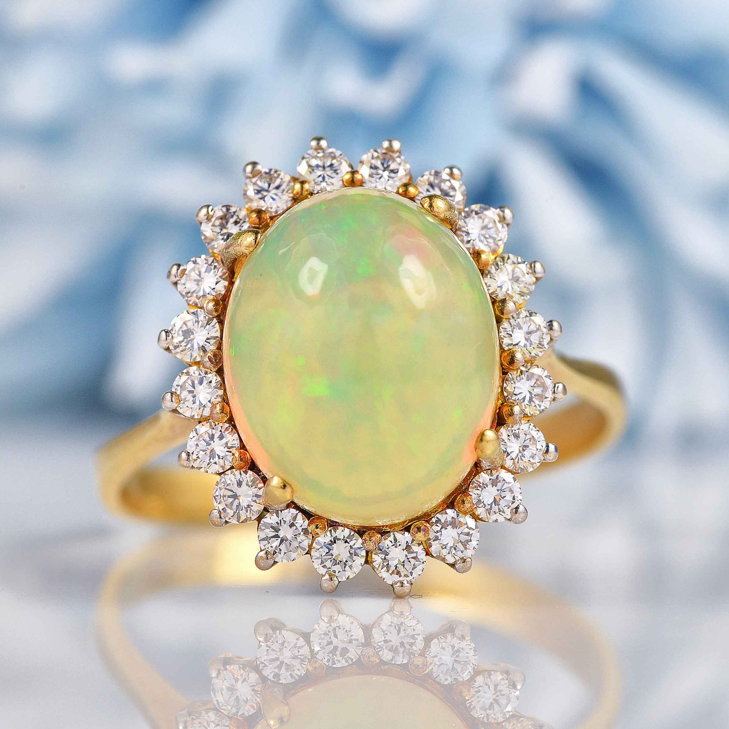 Vintage Opal & Diamond 18ct Gold Cluster Engagement Ring