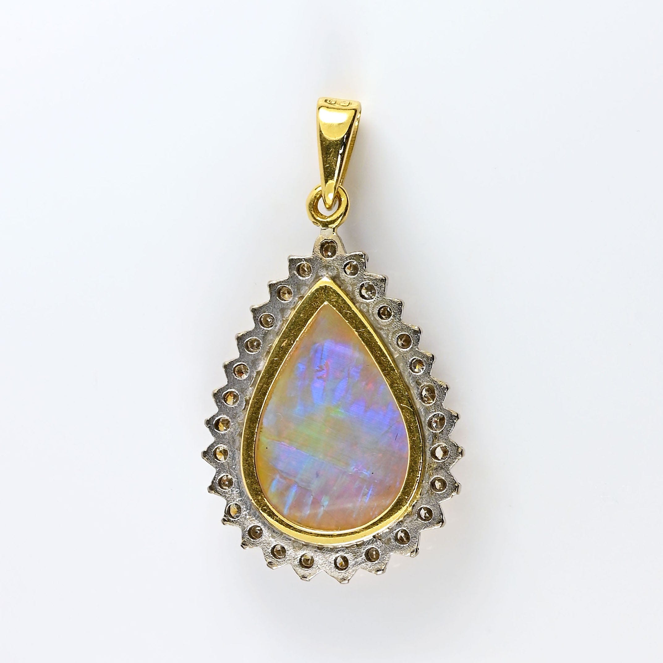 Ellibelle Jewellery Vintage Opal & Diamond 18ct Gold Pear-Shaped Cluster Pendant