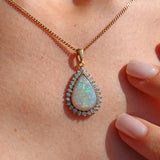 Ellibelle Jewellery Vintage Opal & Diamond 18ct Gold Pear-Shaped Cluster Pendant