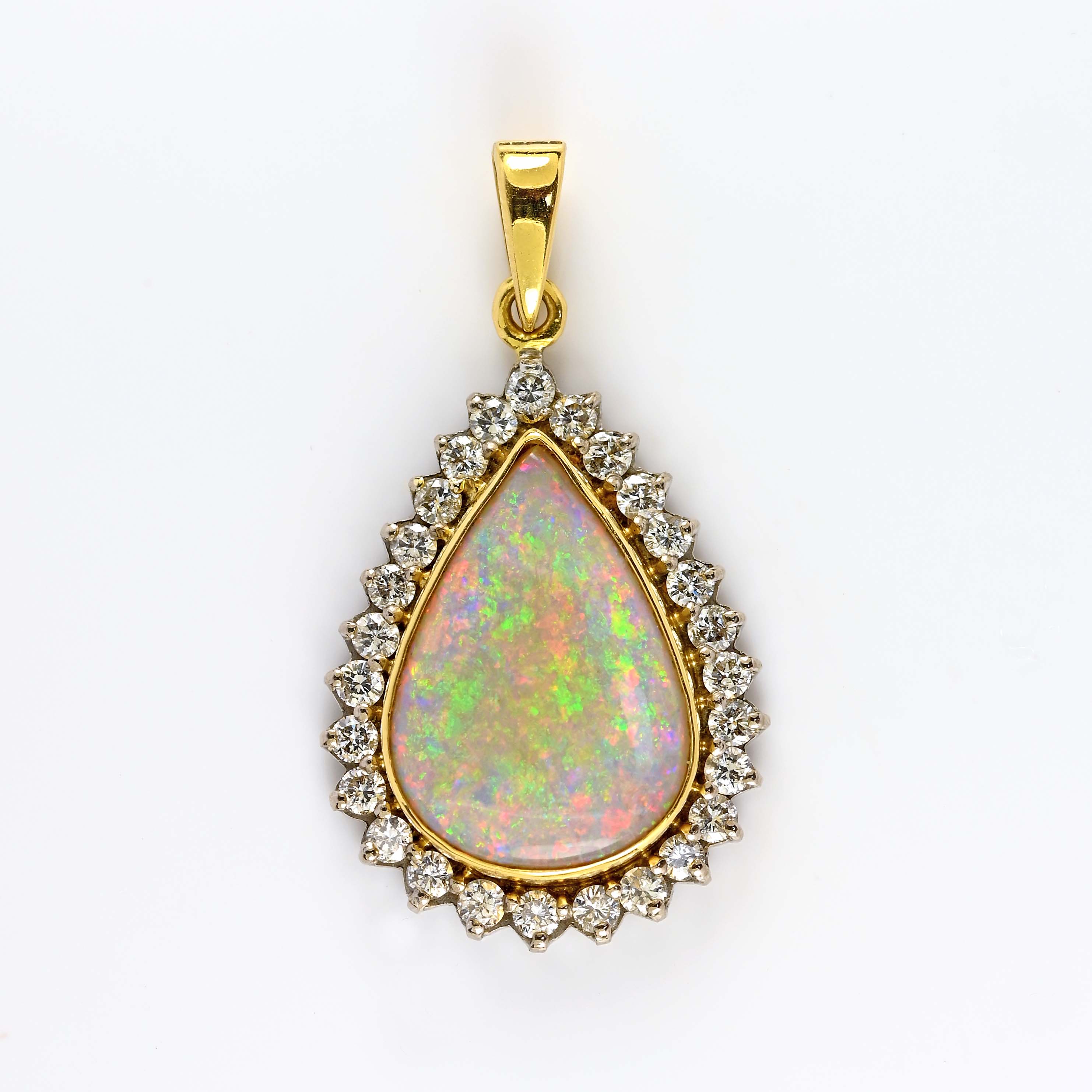 Ellibelle Jewellery Vintage Opal & Diamond 18ct Gold Pear-Shaped Cluster Pendant