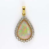 Ellibelle Jewellery Vintage Opal & Diamond 18ct Gold Pear-Shaped Cluster Pendant