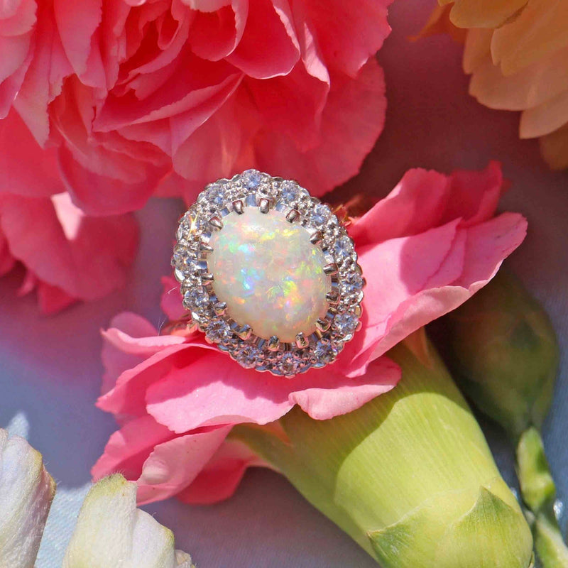 Ellibelle Jewellery Vintage Opal & Diamond 18ct Gold Platinum Cluster Ring
