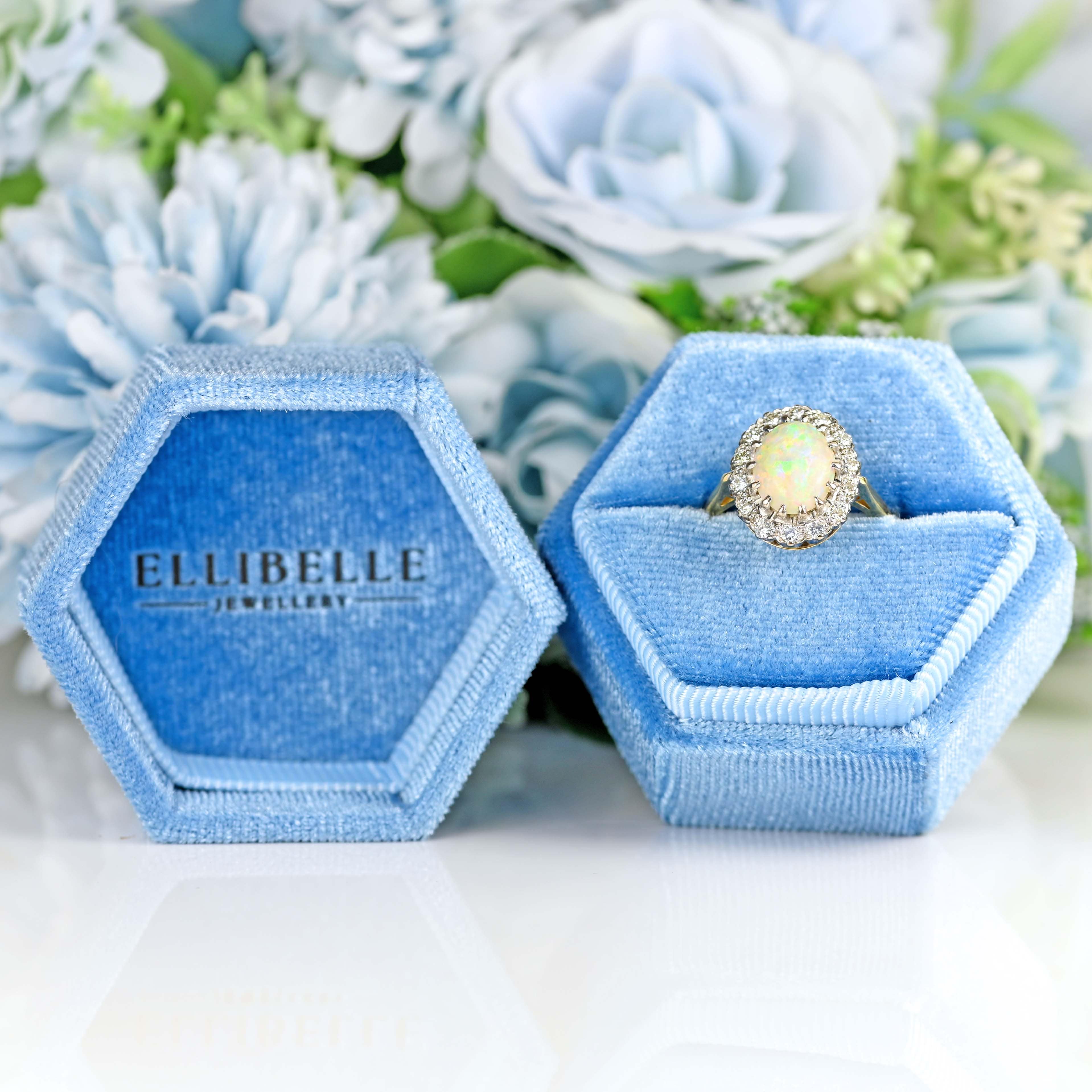 Ellibelle Jewellery Vintage Opal & Diamond 18ct Gold Platinum Cluster Ring