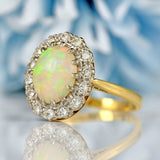 Ellibelle Jewellery Vintage Opal & Diamond 18ct Gold Platinum Cluster Ring