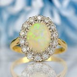 Ellibelle Jewellery Vintage Opal & Diamond 18ct Gold Platinum Cluster Ring