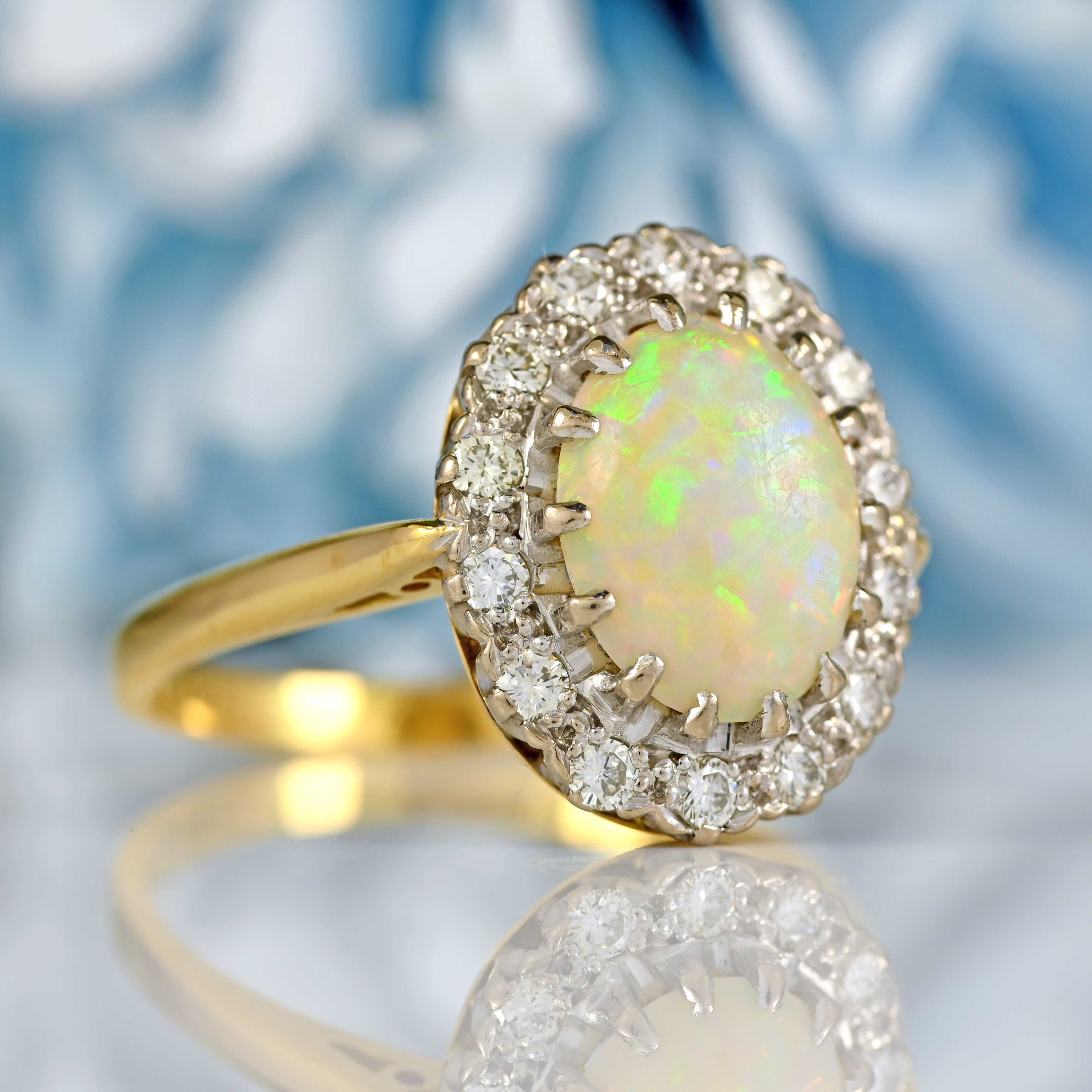 Ellibelle Jewellery Vintage Opal & Diamond 18ct Gold Platinum Cluster Ring