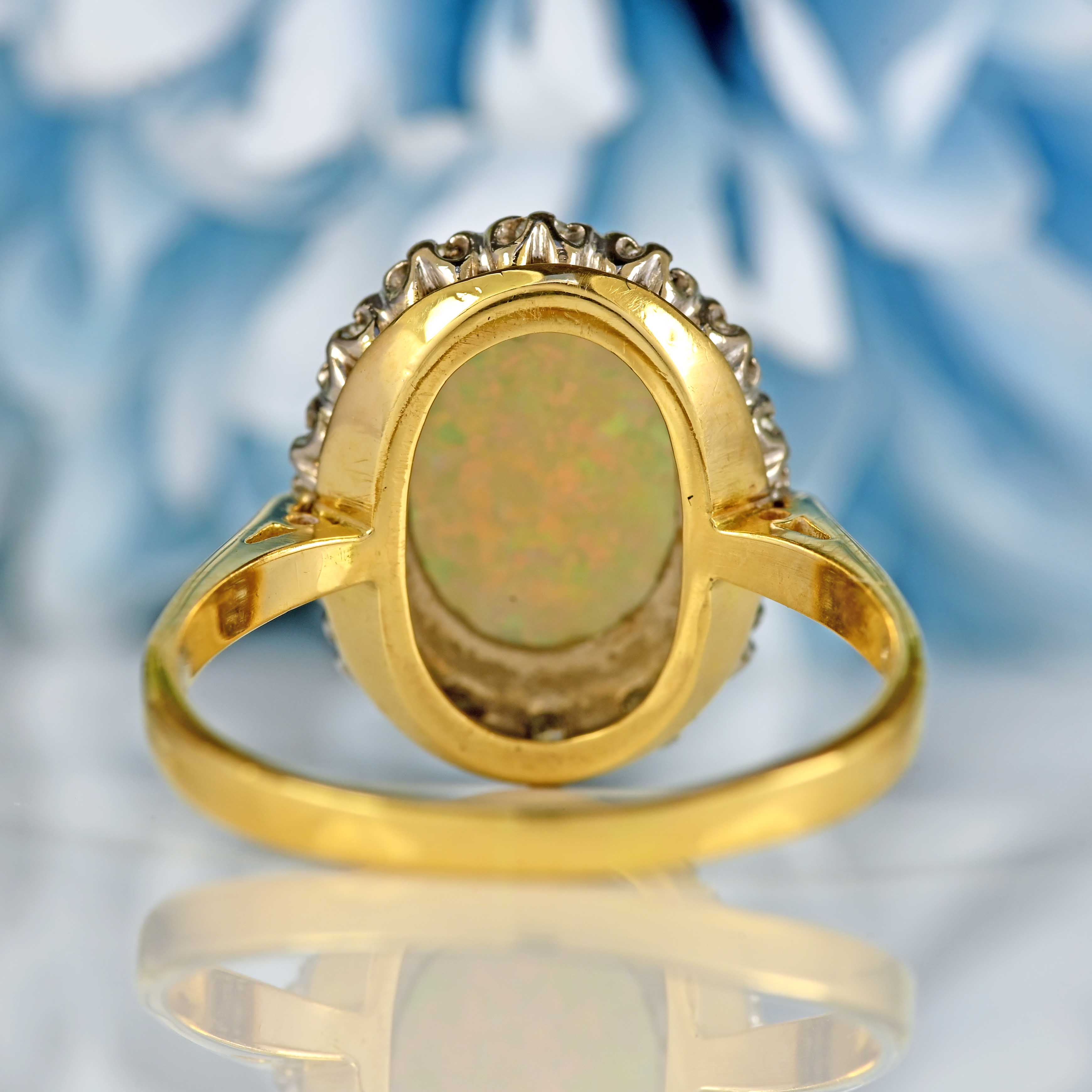 Ellibelle Jewellery Vintage Opal & Diamond 18ct Gold Platinum Cluster Ring