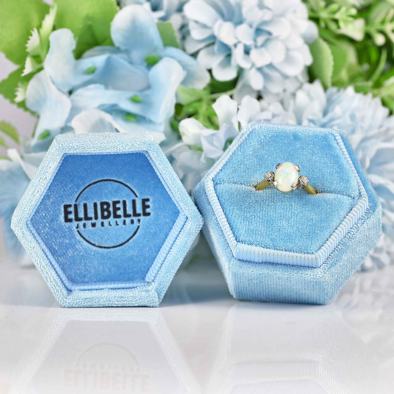 Ellibelle Jewellery Vintage Opal & Diamond 18ct Gold Trilogy Ring