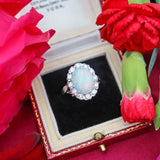 Ellibelle Jewellery Vintage Opal & Diamond 18ct White Gold Oval Cluster Ring