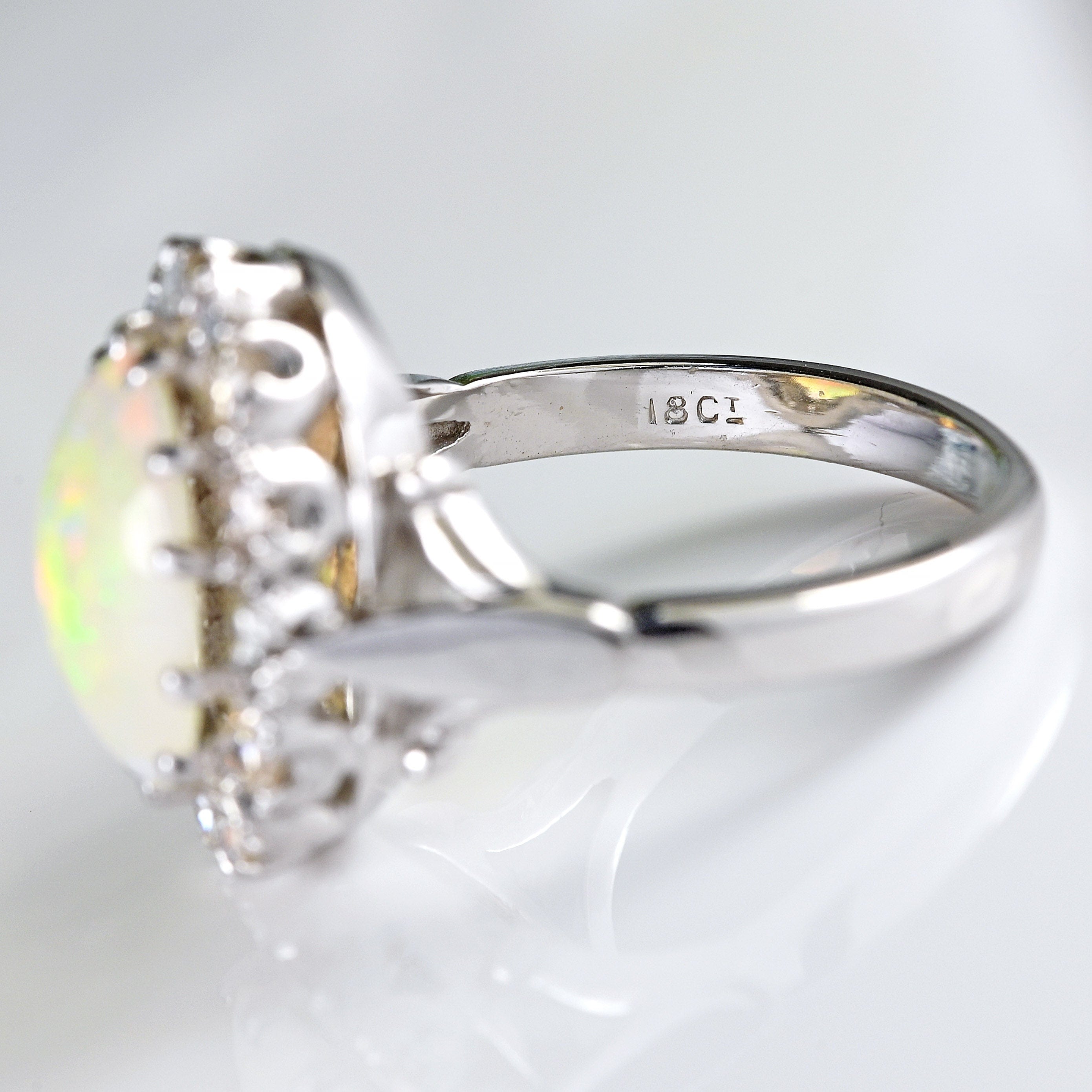 Ellibelle Jewellery Vintage Opal & Diamond 18ct White Gold Oval Cluster Ring