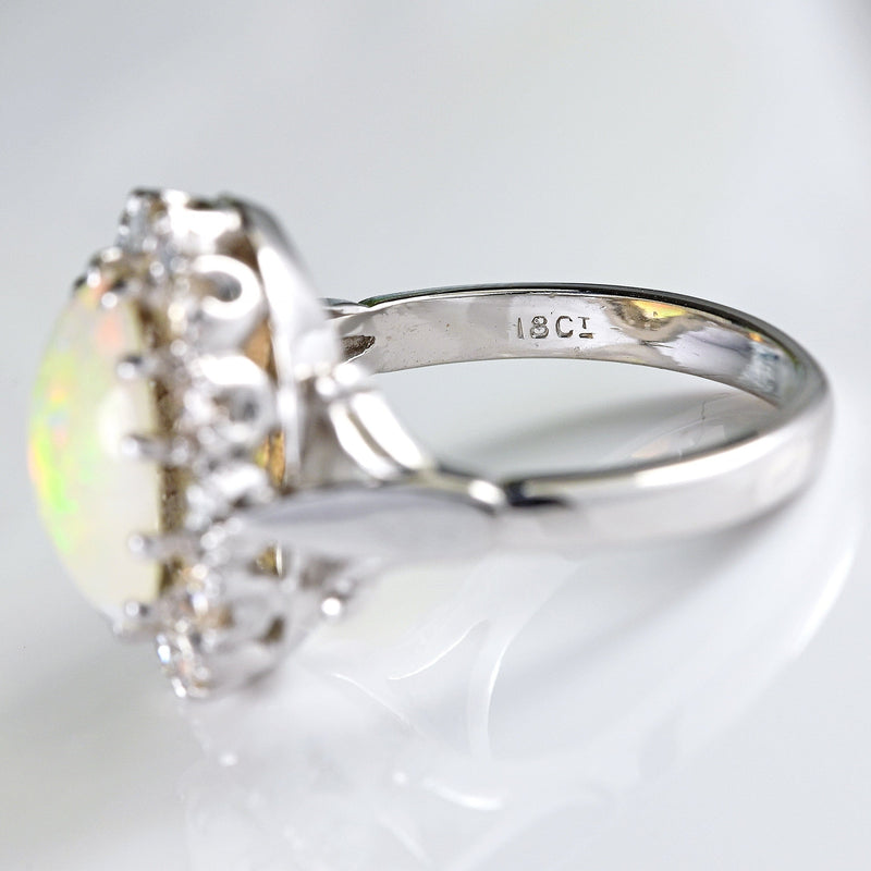 Ellibelle Jewellery Vintage Opal & Diamond 18ct White Gold Oval Cluster Ring