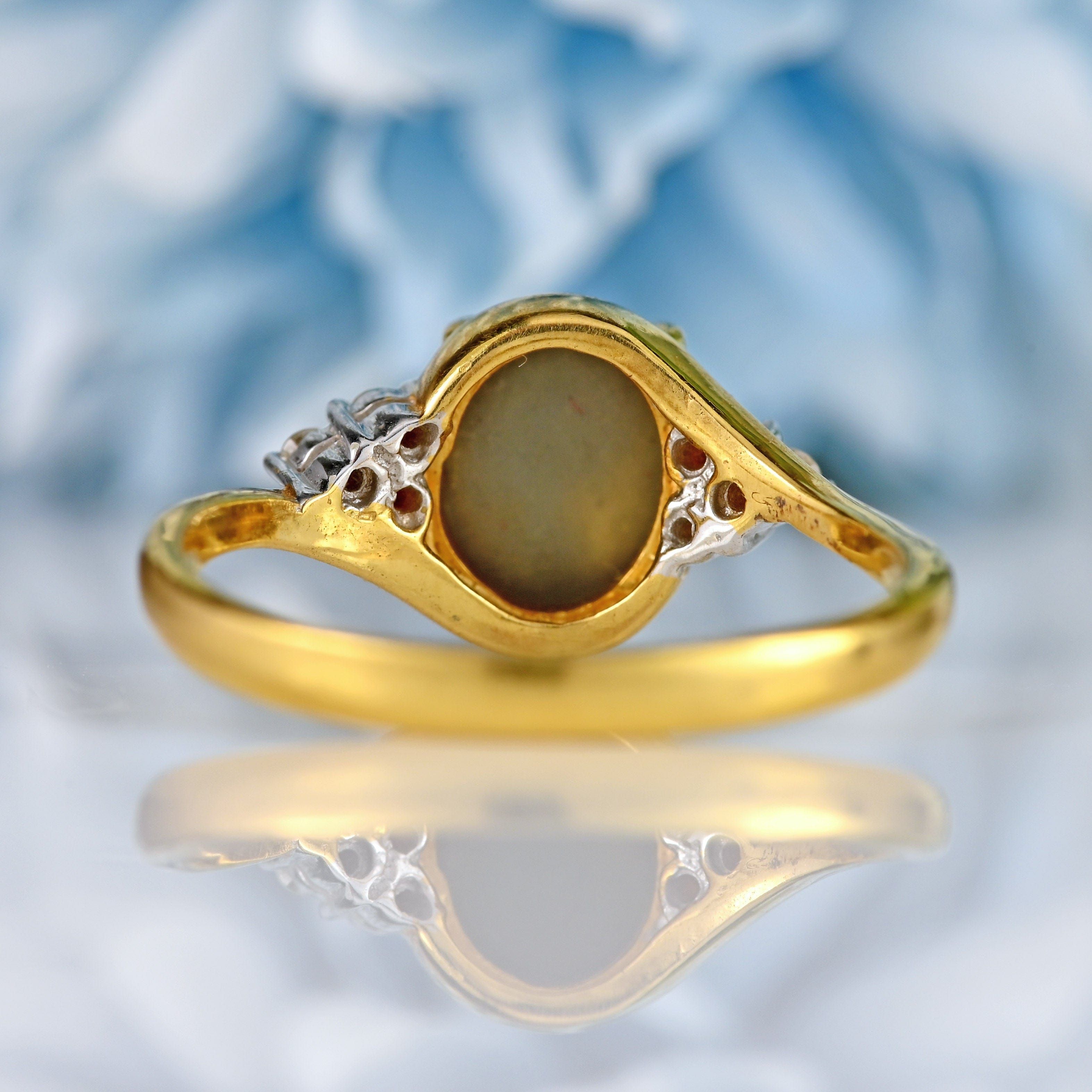 Ellibelle Jewellery Vintage Opal Doublet & Diamond 18ct Gold Seven-Stone Crossover Ring