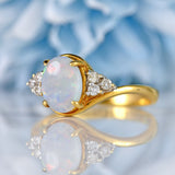 Ellibelle Jewellery Vintage Opal Doublet & Diamond 18ct Gold Seven-Stone Crossover Ring