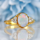 Ellibelle Jewellery Vintage Opal Doublet & Diamond 18ct Gold Seven-Stone Crossover Ring