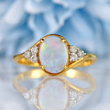 Ellibelle Jewellery Vintage Opal Doublet & Diamond 18ct Gold Seven-Stone Crossover Ring
