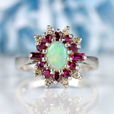 Ellibelle Jewellery Vintage Opal, Ruby & Diamond 18ct White Gold Cluster Ring