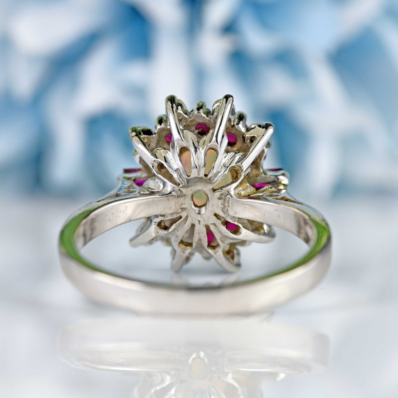 Ellibelle Jewellery Vintage Opal, Ruby & Diamond 18ct White Gold Cluster Ring