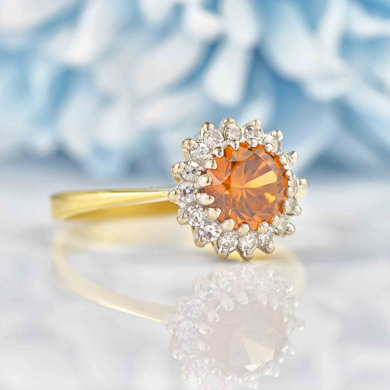 Ellibelle Jewellery Vintage Orange Zircon & Diamond 18ct Gold Cluster Ring