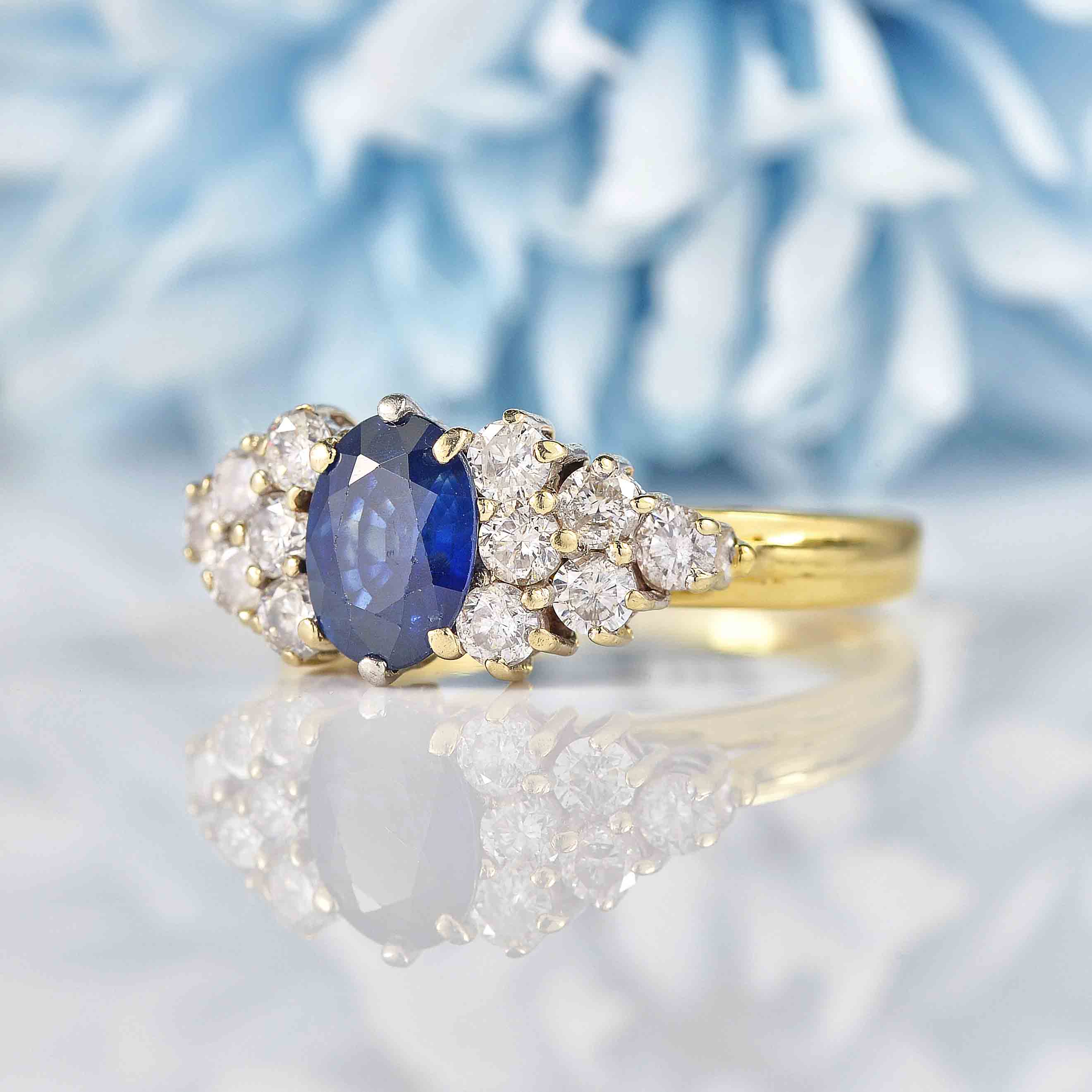 Ellibelle Jewellery Vintage Oval Blue Sapphire & Diamond 18ct Gold Ring