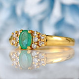 Ellibelle Jewellery Vintage Oval-Cut Emerald & Diamond 18ct Gold Ring (0.40cts)