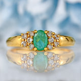 Ellibelle Jewellery Vintage Oval-Cut Emerald & Diamond 18ct Gold Ring (0.40cts)