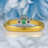 Ellibelle Jewellery Vintage Oval-Cut Emerald & Diamond 18ct Gold Three-Stone Ring
