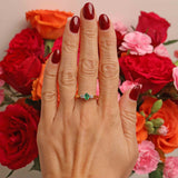 Ellibelle Jewellery Vintage Oval-Cut Emerald & Diamond 18ct Gold Three-Stone Ring