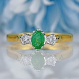 Ellibelle Jewellery Vintage Oval-Cut Emerald & Diamond 18ct Gold Three-Stone Ring