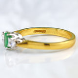 Ellibelle Jewellery Vintage Oval-Cut Emerald & Diamond 18ct Gold Three-Stone Ring