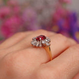Ellibelle Jewellery Vintage Oval Ruby & Diamond 18ct Gold Starburst Cluster Ring (1.25cts)