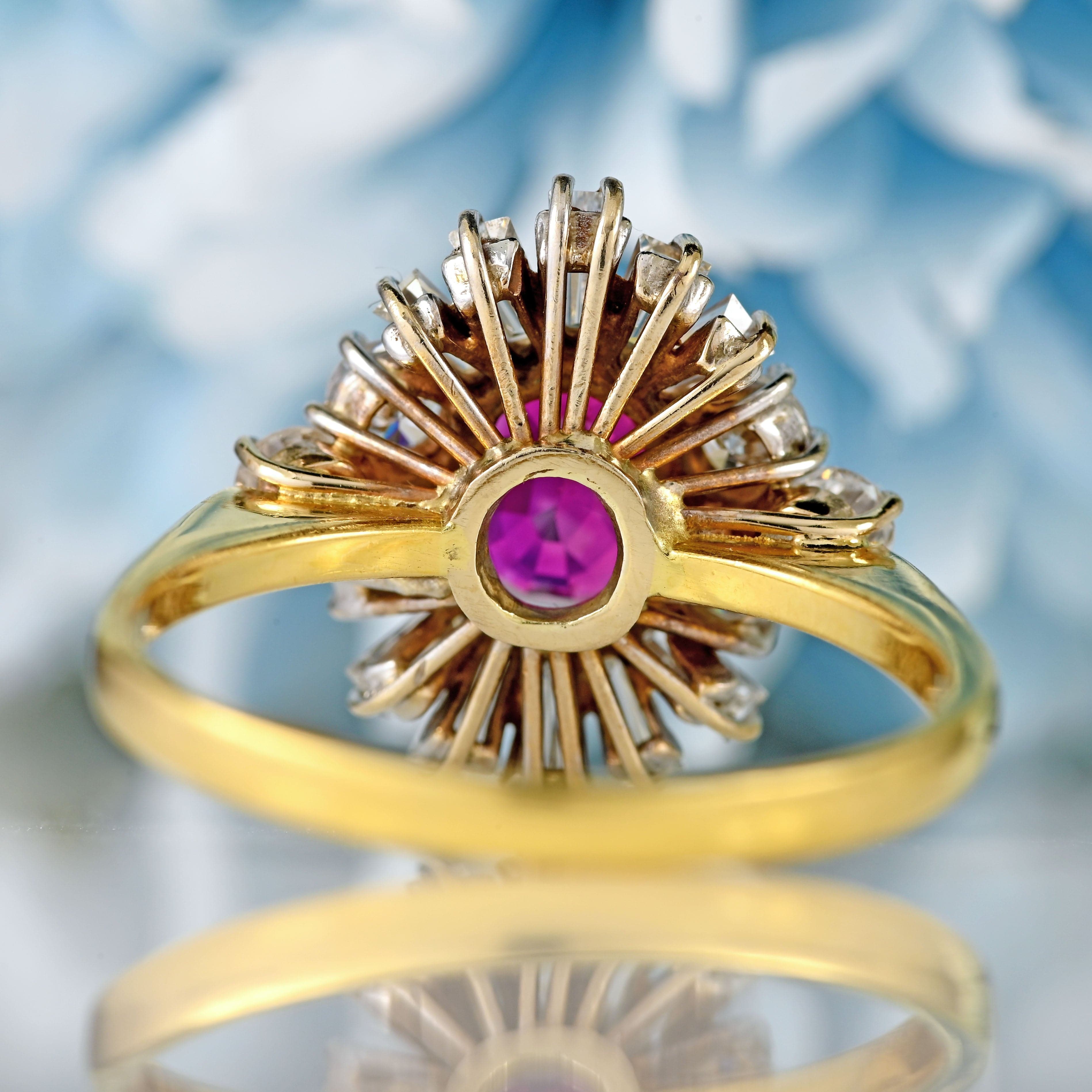 Ellibelle Jewellery Vintage Oval Ruby & Diamond 18ct Gold Starburst Cluster Ring (1.25cts)