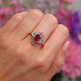 Ellibelle Jewellery Vintage Oval Ruby & Diamond 18ct Gold Starburst Cluster Ring (1.25cts)