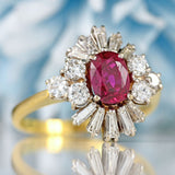 Ellibelle Jewellery Vintage Oval Ruby & Diamond 18ct Gold Starburst Cluster Ring (1.25cts)