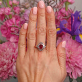 Ellibelle Jewellery Vintage Oval Ruby & Diamond 18ct Gold Starburst Cluster Ring (1.25cts)