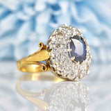 Ellibelle Jewellery Vintage Oval Sapphire & Diamond 18ct Gold Cluster Ring