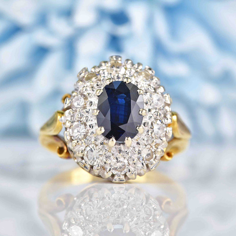 Ellibelle Jewellery Vintage Oval Sapphire & Diamond 18ct Gold Cluster Ring