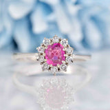 Ellibelle Jewellery Vintage Pink Sapphire & Diamond 18ct White Gold Cluster Ring