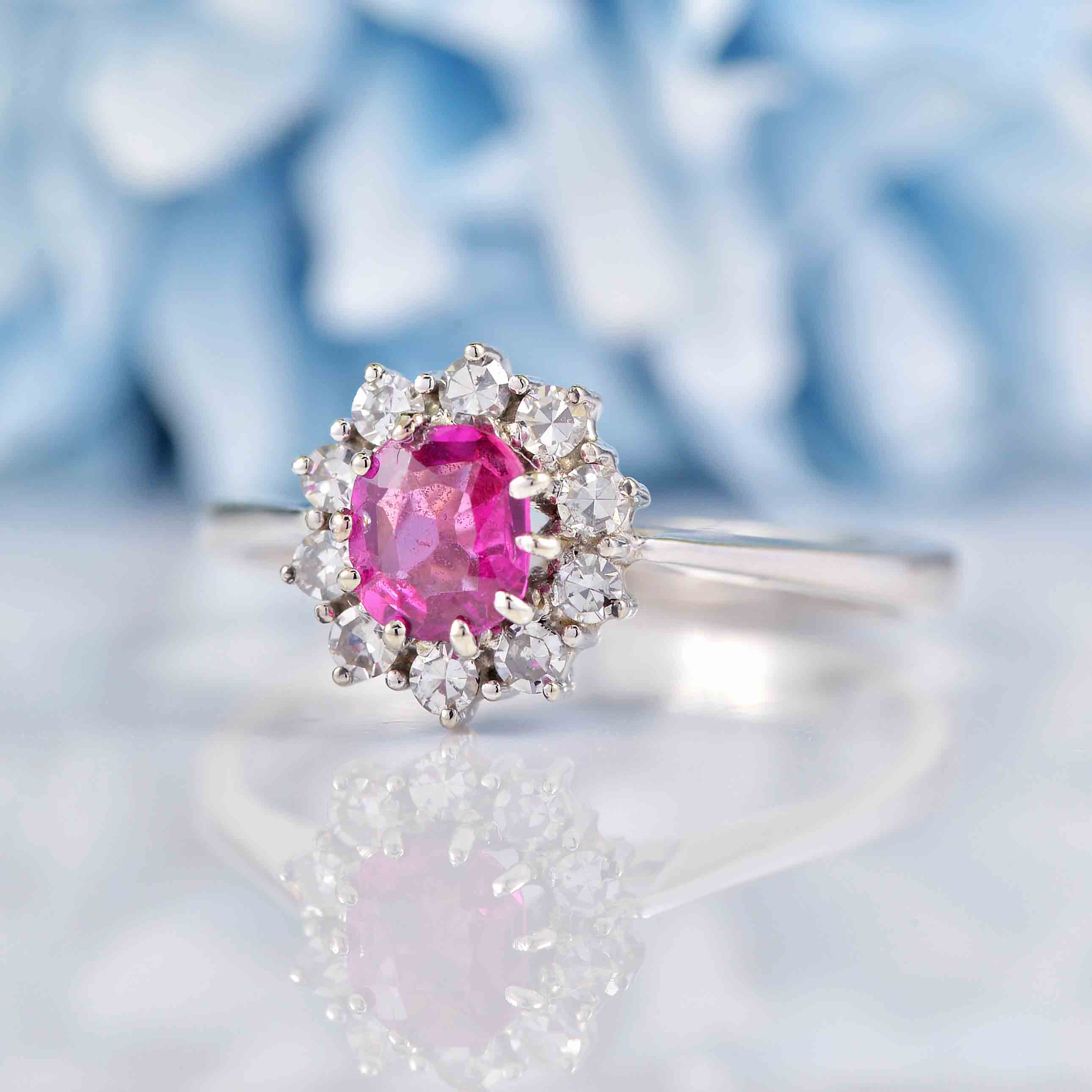 Ellibelle Jewellery Vintage Pink Sapphire & Diamond 18ct White Gold Cluster Ring