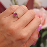 Ellibelle Jewellery Vintage Pink Sapphire & Diamond 18ct White Gold Cluster Ring