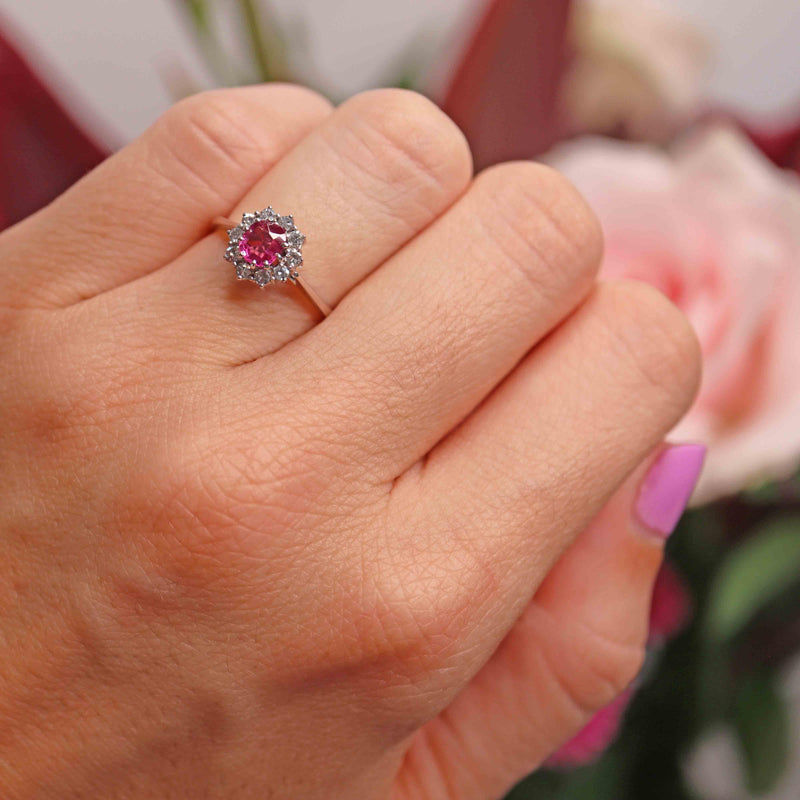 Ellibelle Jewellery Vintage Pink Sapphire & Diamond 18ct White Gold Cluster Ring