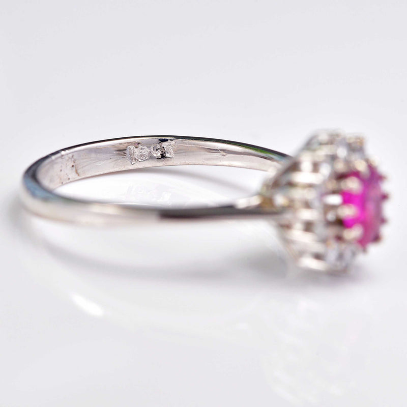 Ellibelle Jewellery Vintage Pink Sapphire & Diamond 18ct White Gold Cluster Ring