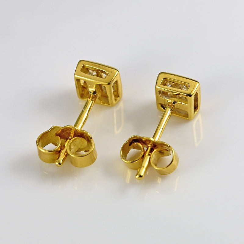 Ellibelle Jewellery Vintage Princess-Cut Diamond 18ct Gold Stud Earrings
