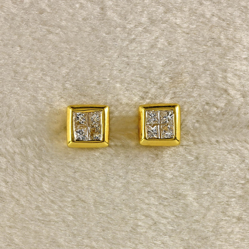 Ellibelle Jewellery Vintage Princess-Cut Diamond 18ct Gold Stud Earrings