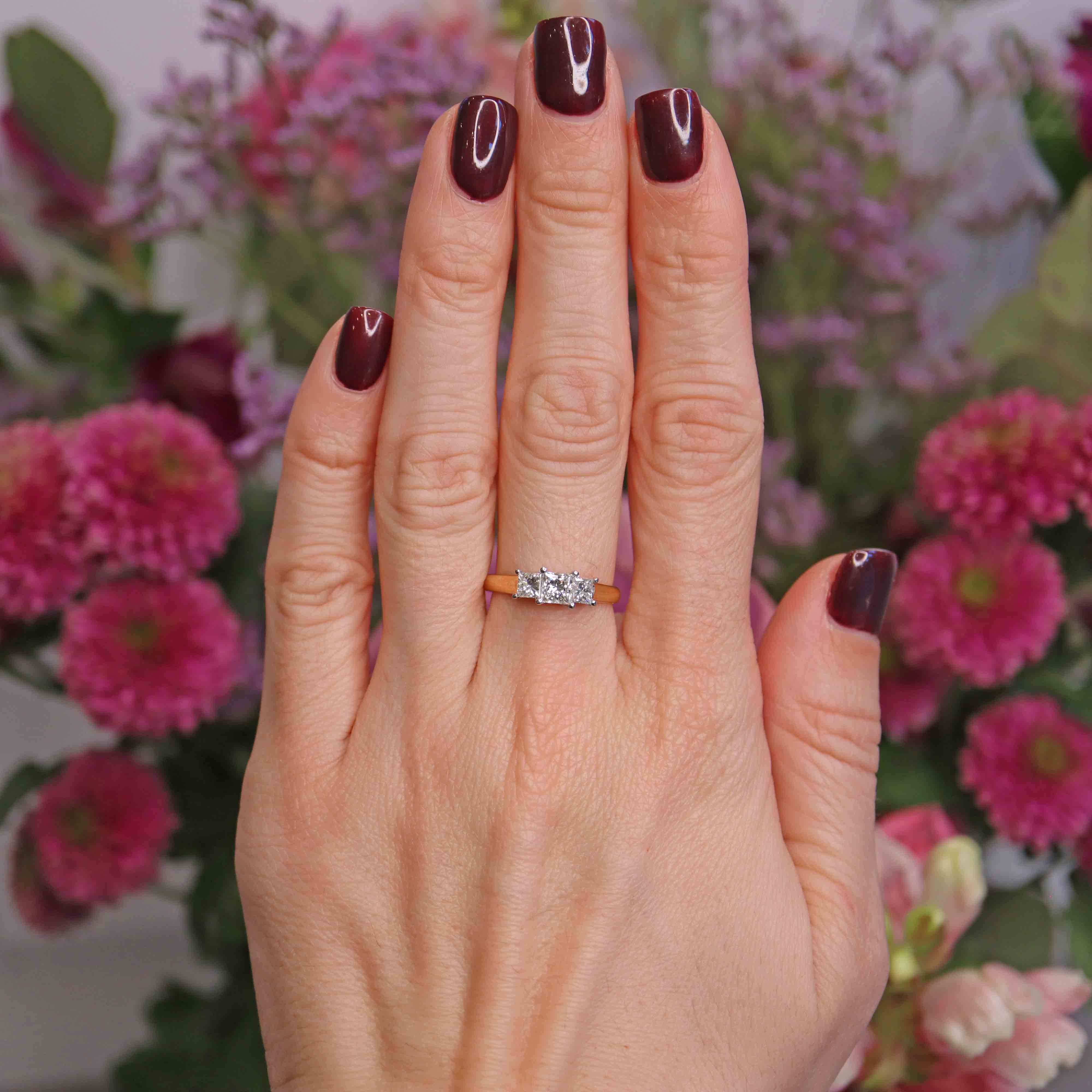 Ellibelle Jewellery Vintage Princess-Cut Diamond 18ct Gold Three-Stone Engagement Ring (1.00ct)