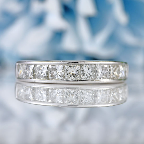 Ellibelle Jewellery Vintage Princess-Cut Diamond 18ct White Gold Half-Eternity Wedding Band Ring (1.00ct)
