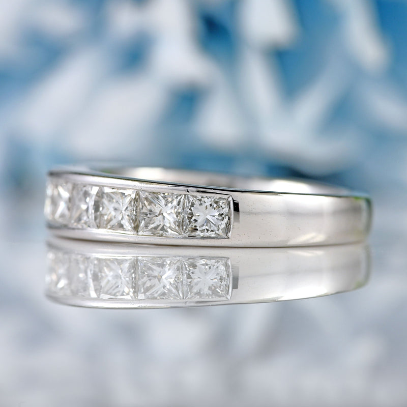 Ellibelle Jewellery Vintage Princess-Cut Diamond 18ct White Gold Half-Eternity Wedding Band Ring (1.00ct)