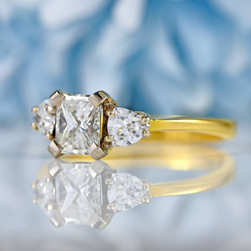 Ellibelle Jewellery Vintage Princess & Trillion-Cut Diamond 18ct Gold Three-Stone Engagement Ring (1.05cts)
