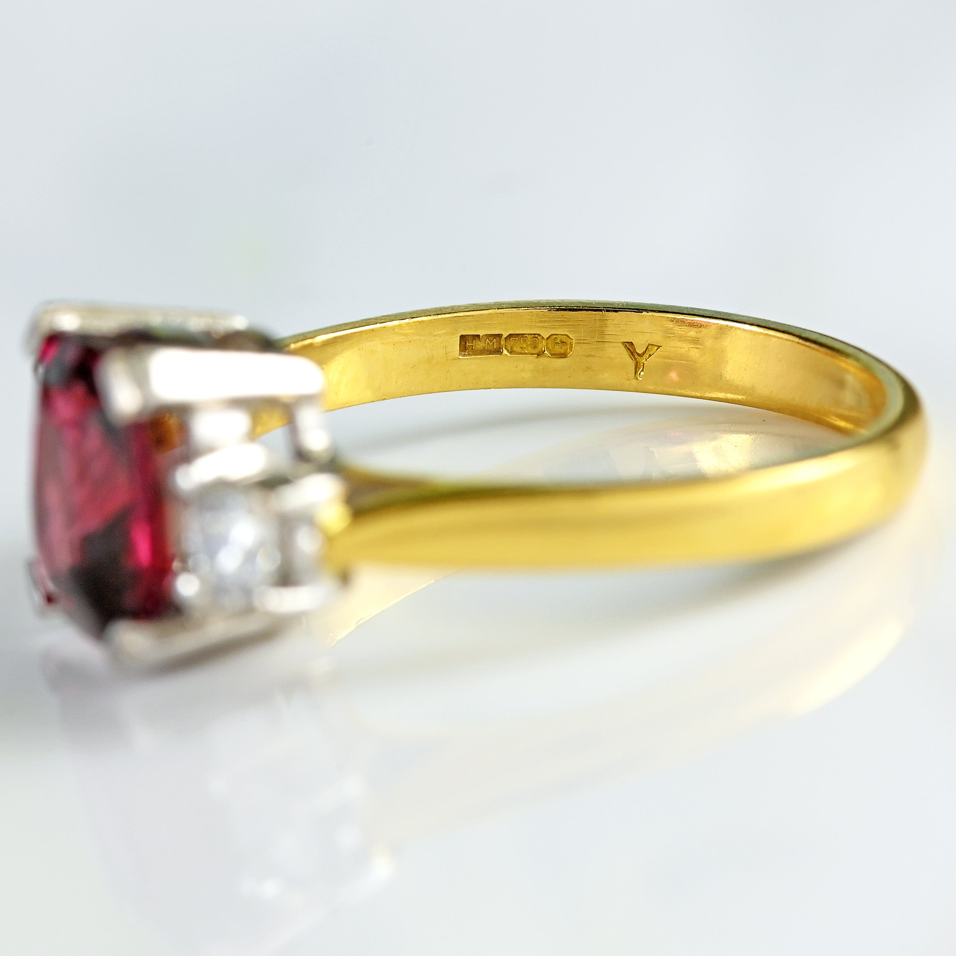Ellibelle Jewellery Vintage Rhodolite Garnet & Diamond 18ct Gold Three-Stone Engagement Ring (3.04cts)